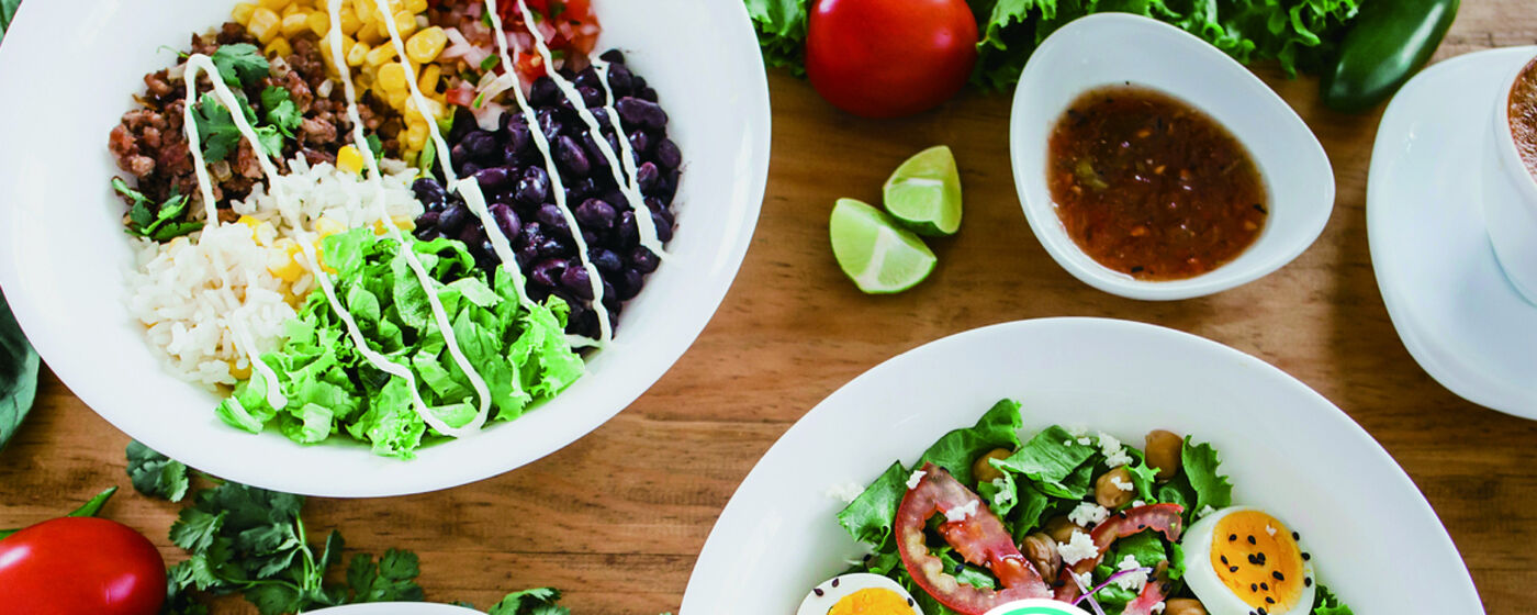 Korean-style rice bowls and salads finished with JIWON FnB sauces and dressings