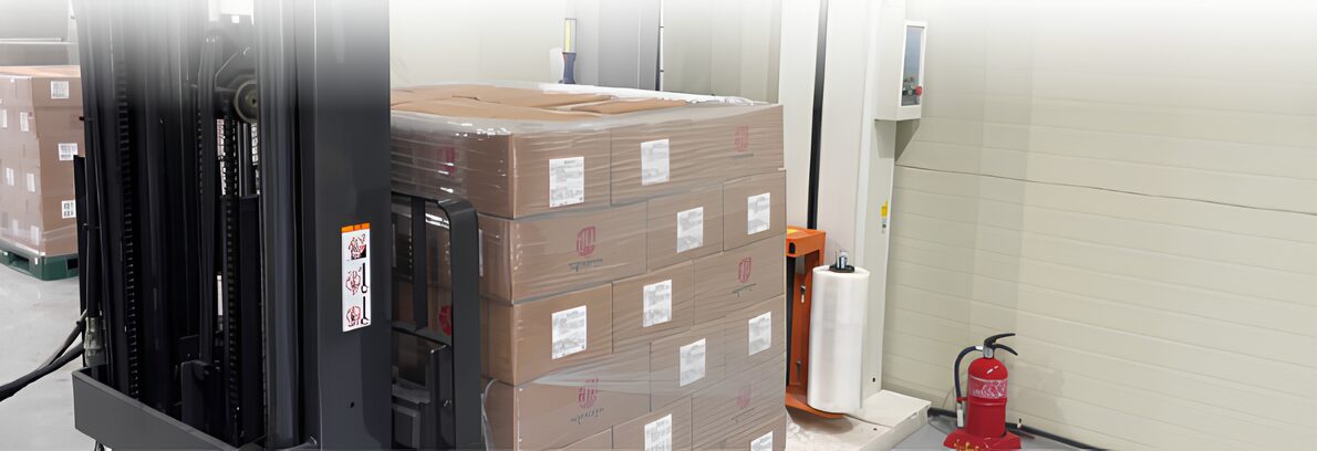 Packed sauce cartons on pallets ready for shipment